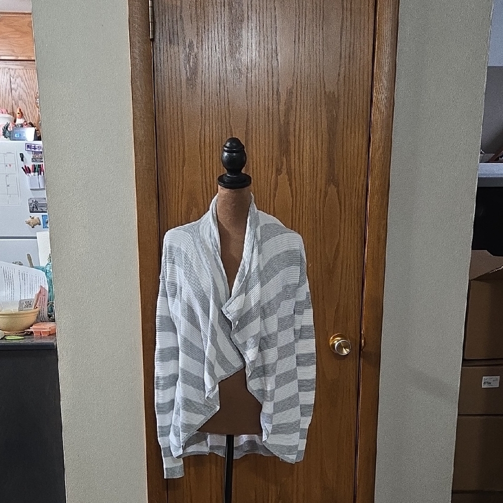 Express Gray and White Striped Cardigan